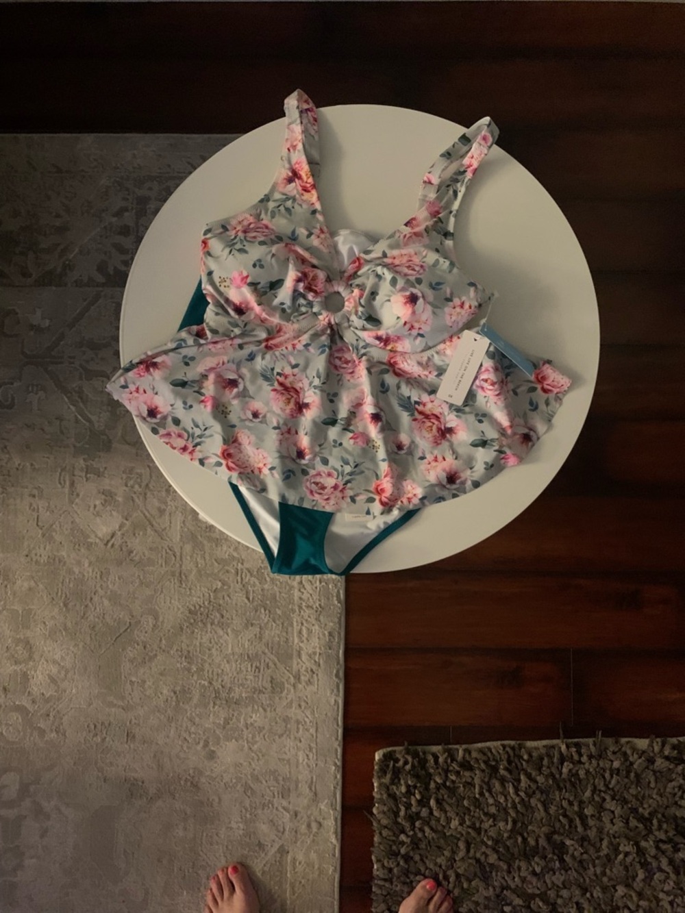 NWT Cupshe Women’s tankini Floral  Swimsuit - Pink & Teal size 0X